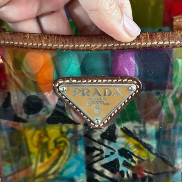 PRADA VINYL CANAPA VENICE TOTE PVC WITH POUCH - Picture 2 of 8